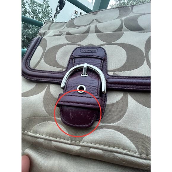 Y2K COACH Crossbody Khaki/Plum All-Over Print C Signature Please Read - Picture 3 of 10